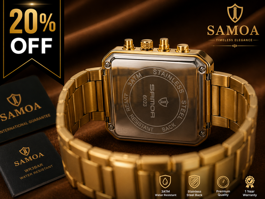 SAMOA Luxury Dual Display Men's Watch | Gold Stainless Steel | Analog & Digital