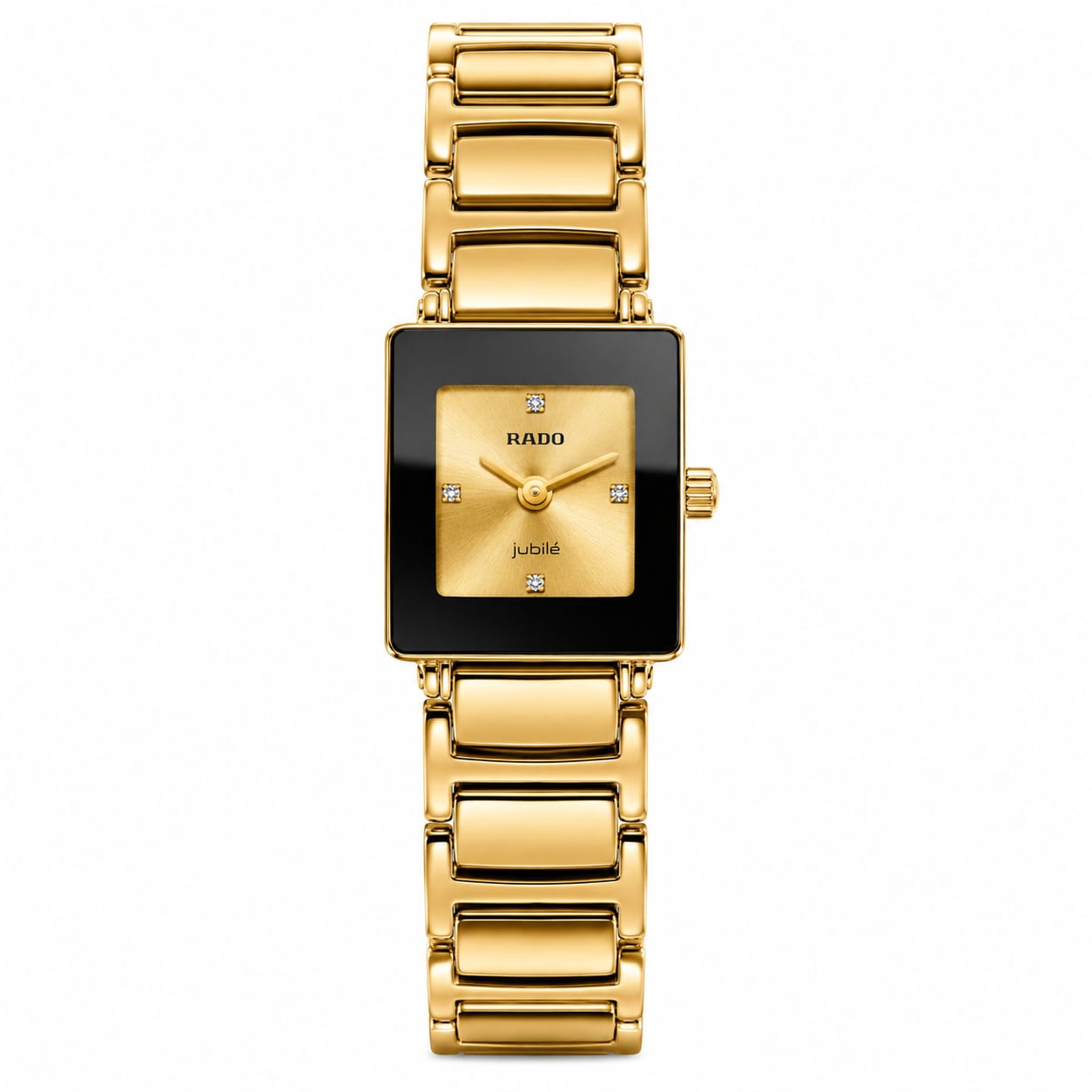 Luxury Gold Square Dial Women's Quartz Watch – Black Bezel Stainless Steel Bracelet