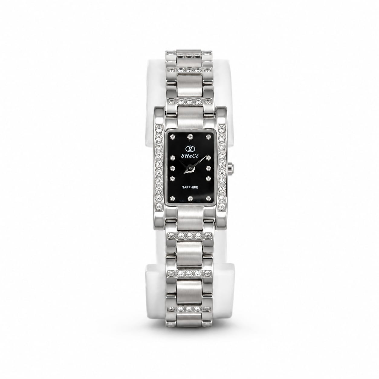 Luxury Women's White Crystal Stainless Steel Watch – Elegant Rectangular Dial