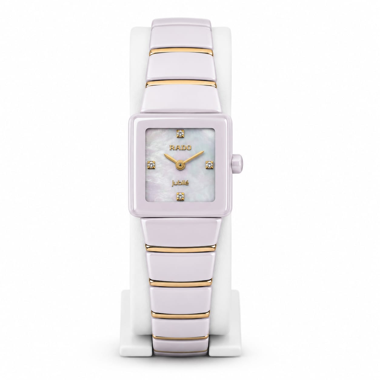 Luxury White Ceramic Women's Watch – Square Dial Gold Accent Wristwatch