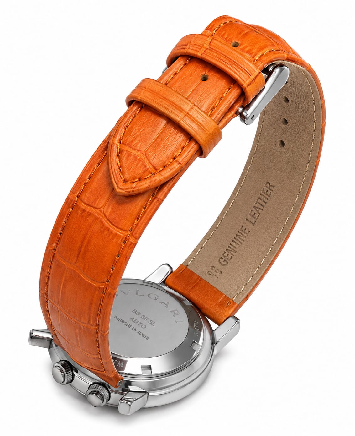 Automatic Multifunction Leather Strap Watch – White Dial & Orange Strap