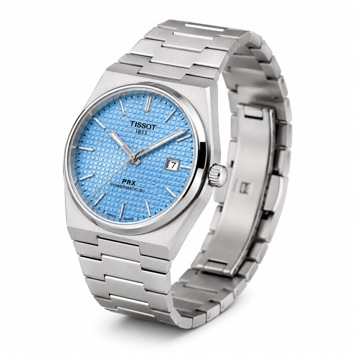 Luxury Ice Blue Textured Dial Stainless Steel Automatic Watch