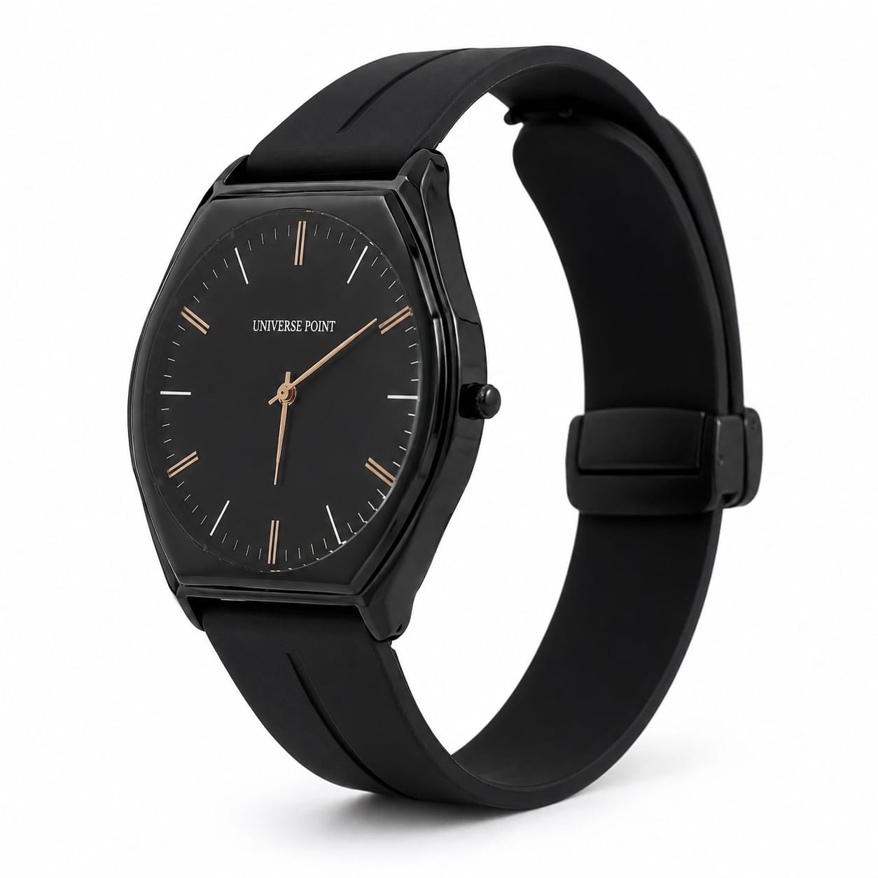 Universe Point Minimalist Black Silicone Strap Watch ā Elegant Everyday Timepiece