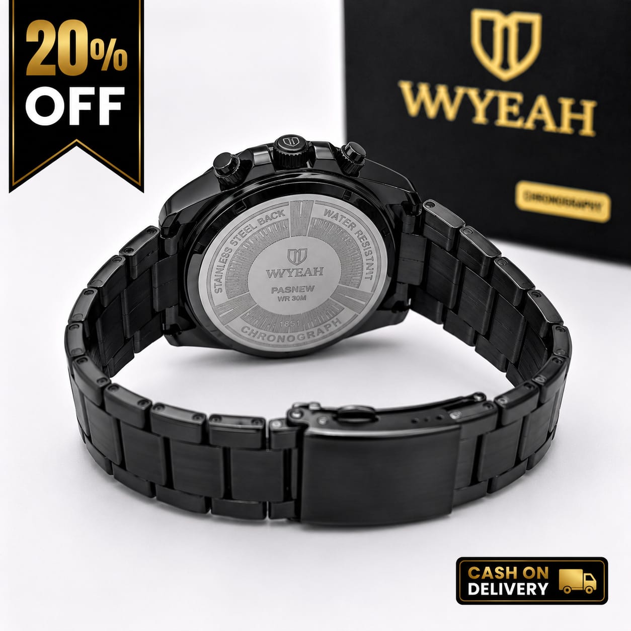 Luxury All-Black Stainless Steel Chronograph Watch for Men