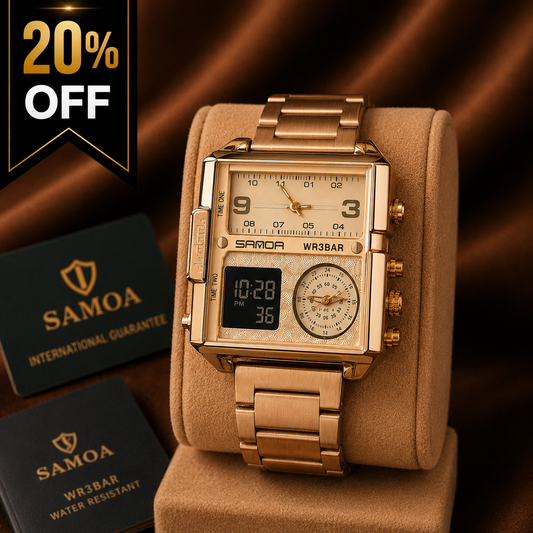SAMOA Luxury Dual Display Men's Watch | Gold Stainless Steel | Analog & Digital