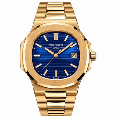 Luxury Gold Automatic Men's Watch – Blue Dial | Gold Stainless Steel Bracelet | Date Display