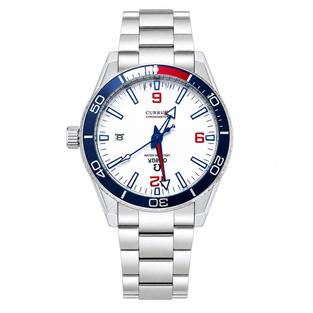 Luxury Automatic Mechanical Men's Watch – White Dial | Stainless Steel Bracelet | Skeleton Case Back