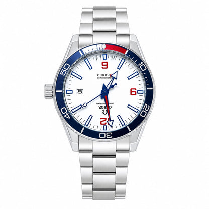 Luxury Automatic Mechanical Men's Watch – White Dial | Stainless Steel Bracelet | Skeleton Case Back