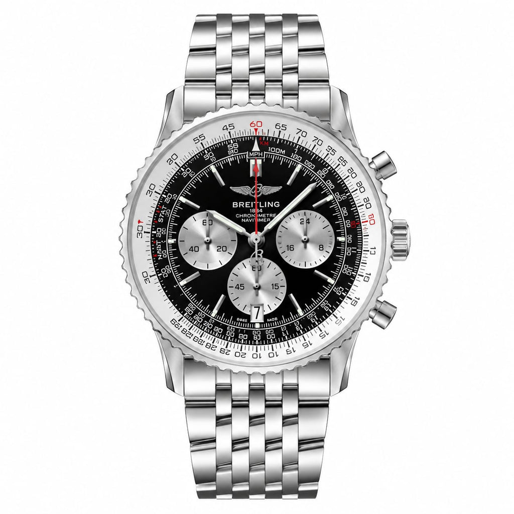 Luxury Stainless Steel Chronograph Watch for Men – Black Dial | Silver Bracelet | Sport Business Style