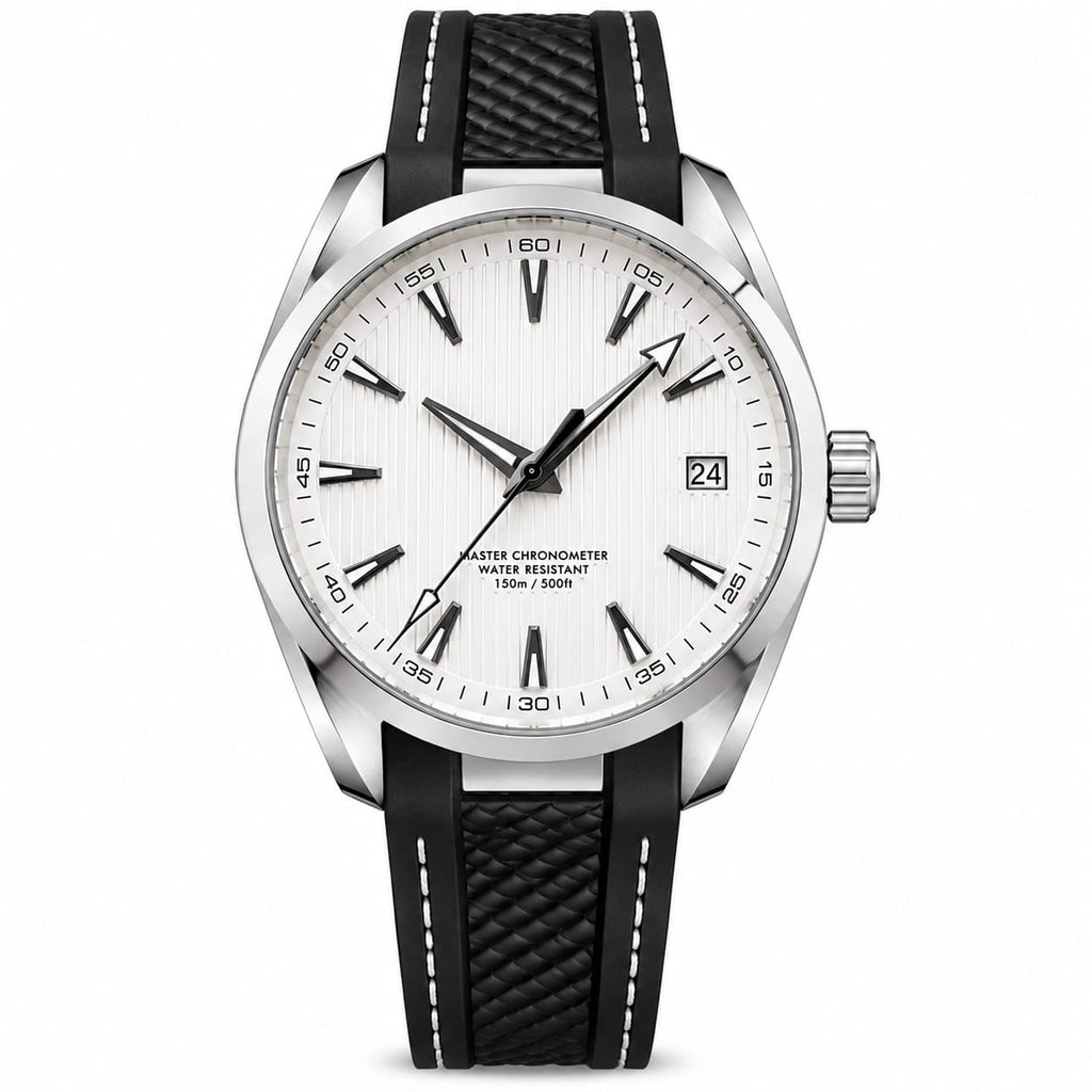 Premium Automatic Skeleton Men's Watch – Black Silicone Strap | Silver Case