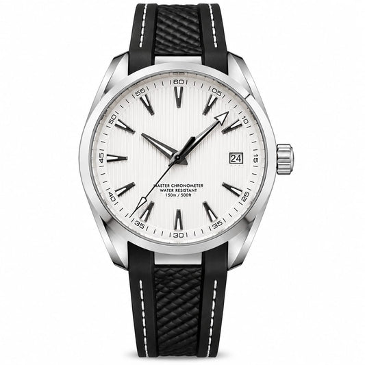 Premium Automatic Skeleton Men's Watch – Black Silicone Strap | Silver Case