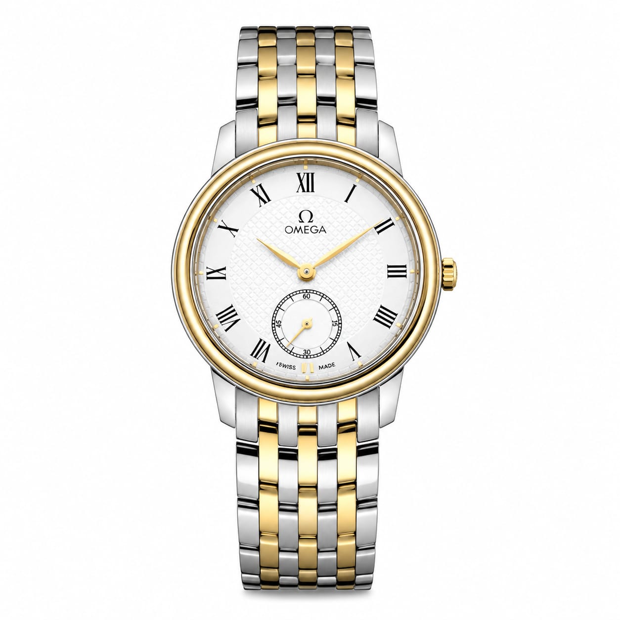 Omega Style Women's Two-Tone Stainless Steel Quartz Watch – White Dial with Roman Numerals