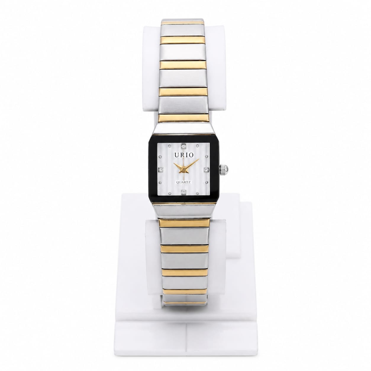 Luxury Women's Two-Tone Stainless Steel Watch – Square White Dial Elegant Wristwatch