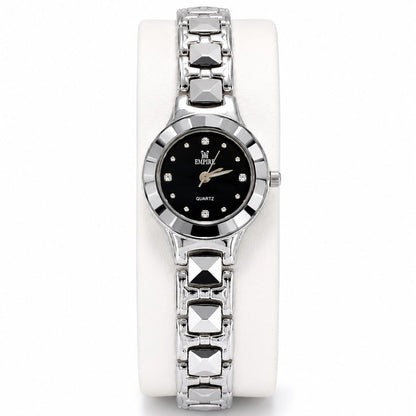 Empire Women's Silver Bracelet Watch – Black Dial Elegant Analog Wristwatch