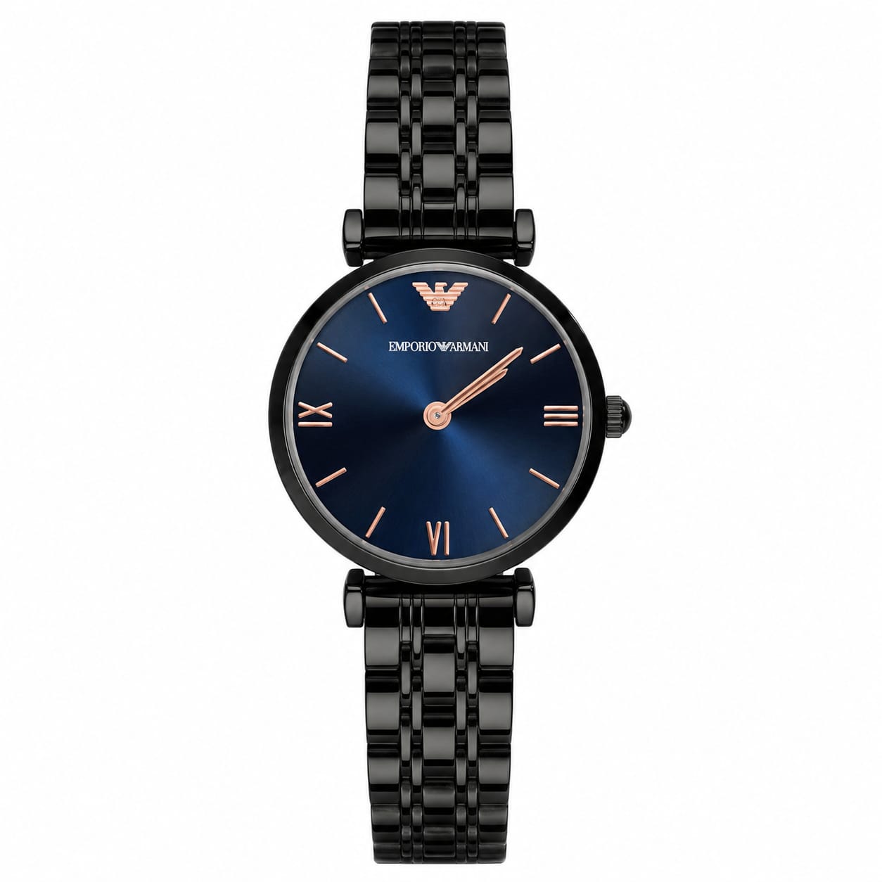 Emporio Armani Women's Black Stainless Steel Watch with Blue Dial – Quartz Analog Wrist Watch
