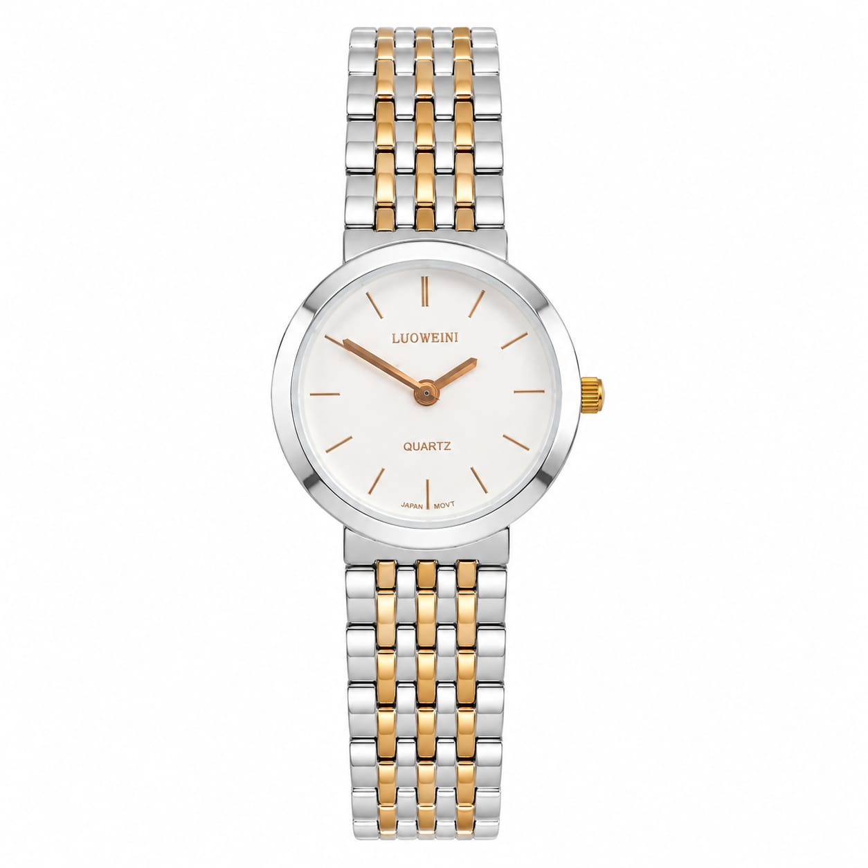 LUOWEINI Women's Two-Tone Quartz Watch – Silver & Gold Stainless Steel Bracelet | White Dial