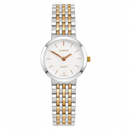 LUOWEINI Women's Two-Tone Quartz Watch – Silver & Gold Stainless Steel Bracelet | White Dial