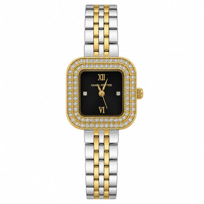 Daniel Porter Women's Square Crystal Bezel Two-Tone Quartz Watch