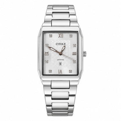Citole Sapphire Crystal Stainless Steel Rectangular Watch – Silver Luxury Timepiece