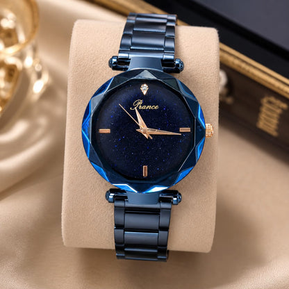 Prance Luxury Purple Women's Watch – Diamond-Cut Stainless Steel Quartz Wristwatch