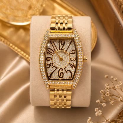 Luxury Crystal Rose Gold Women's Watch – Diamond Dial Quartz Stainless Steel Bracelet