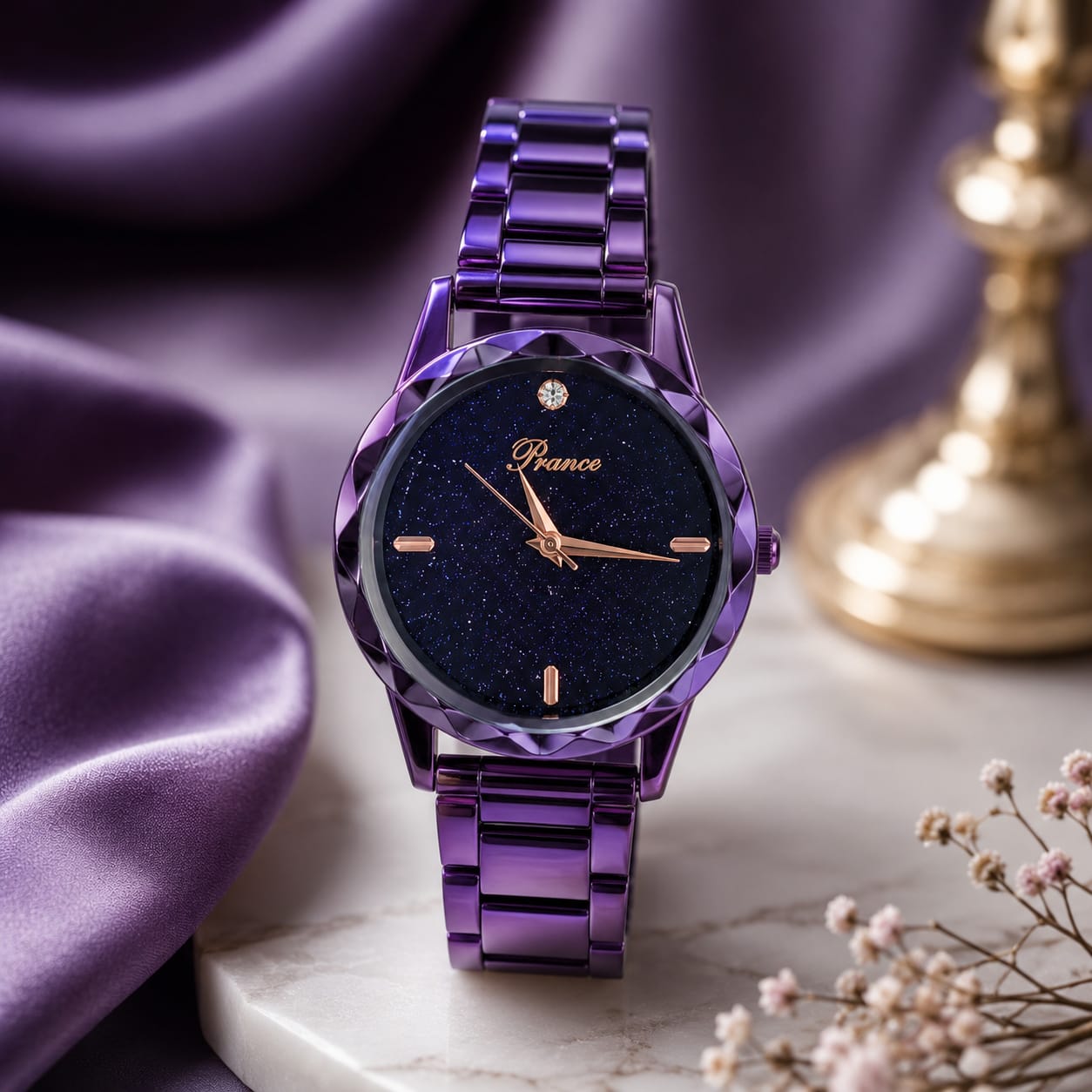Prance Women's Luxury Purple Stainless Steel Analog Watch – Starry Blue Dial