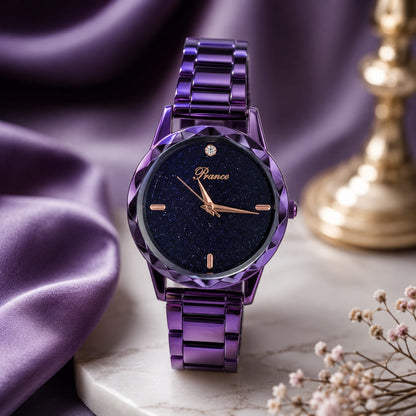 Prance Women's Luxury Purple Stainless Steel Analog Watch – Starry Blue Dial