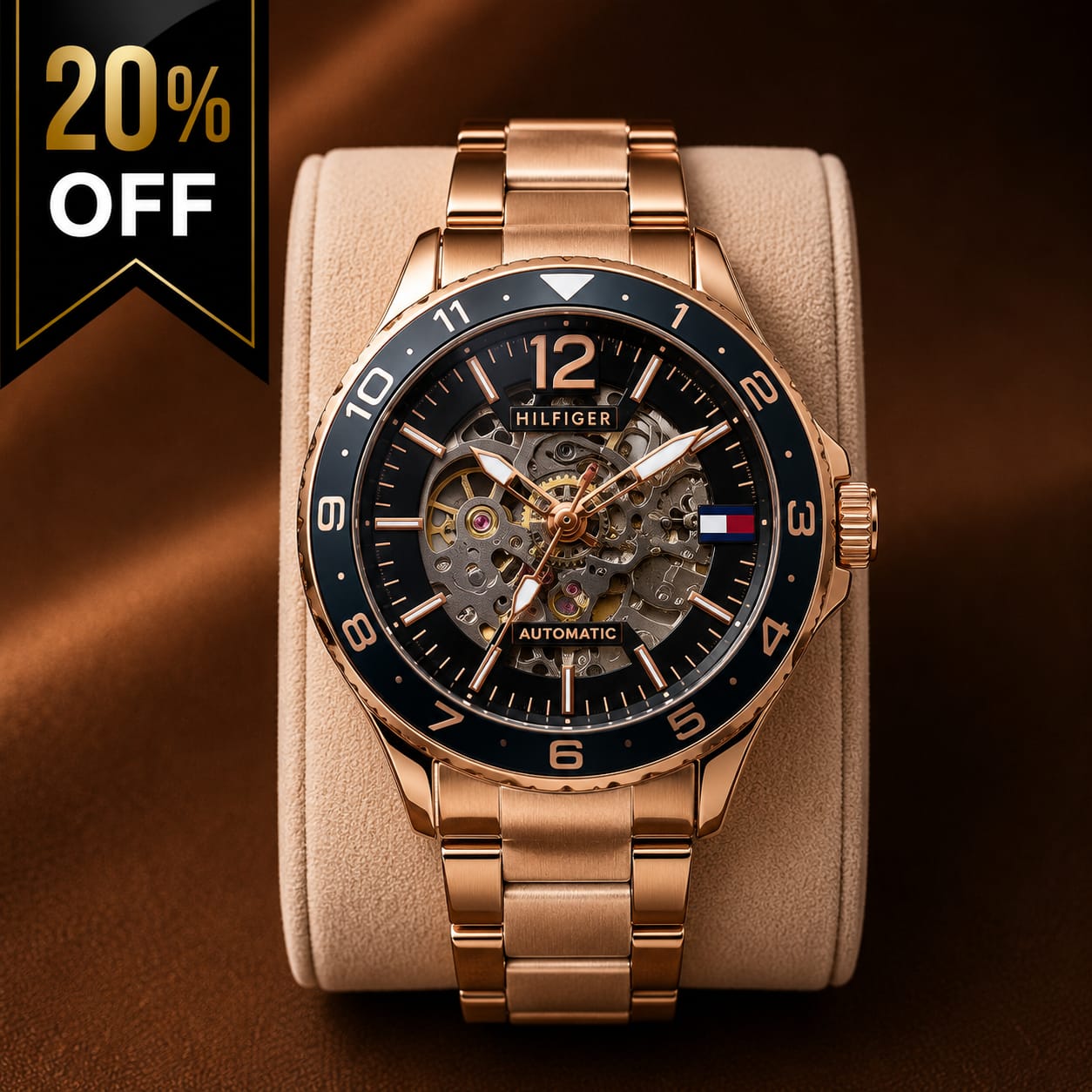 Tommy Hilfiger Automatic Skeleton Rose Gold Men's Watch – Premium Stainless Steel Bracelet