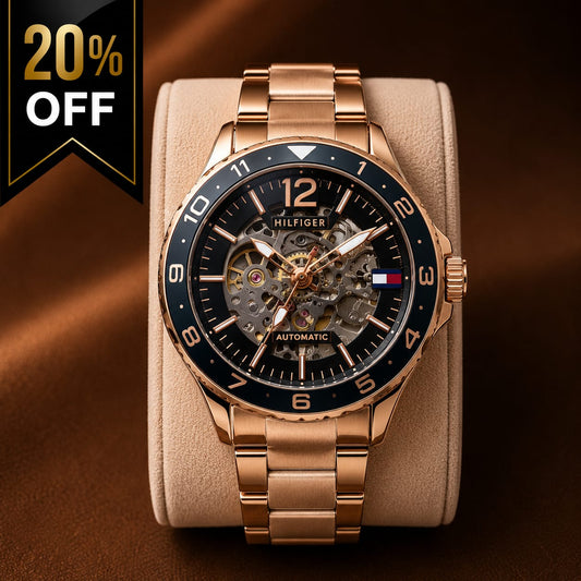 Tommy Hilfiger Automatic Skeleton Rose Gold Men's Watch – Premium Stainless Steel Bracelet
