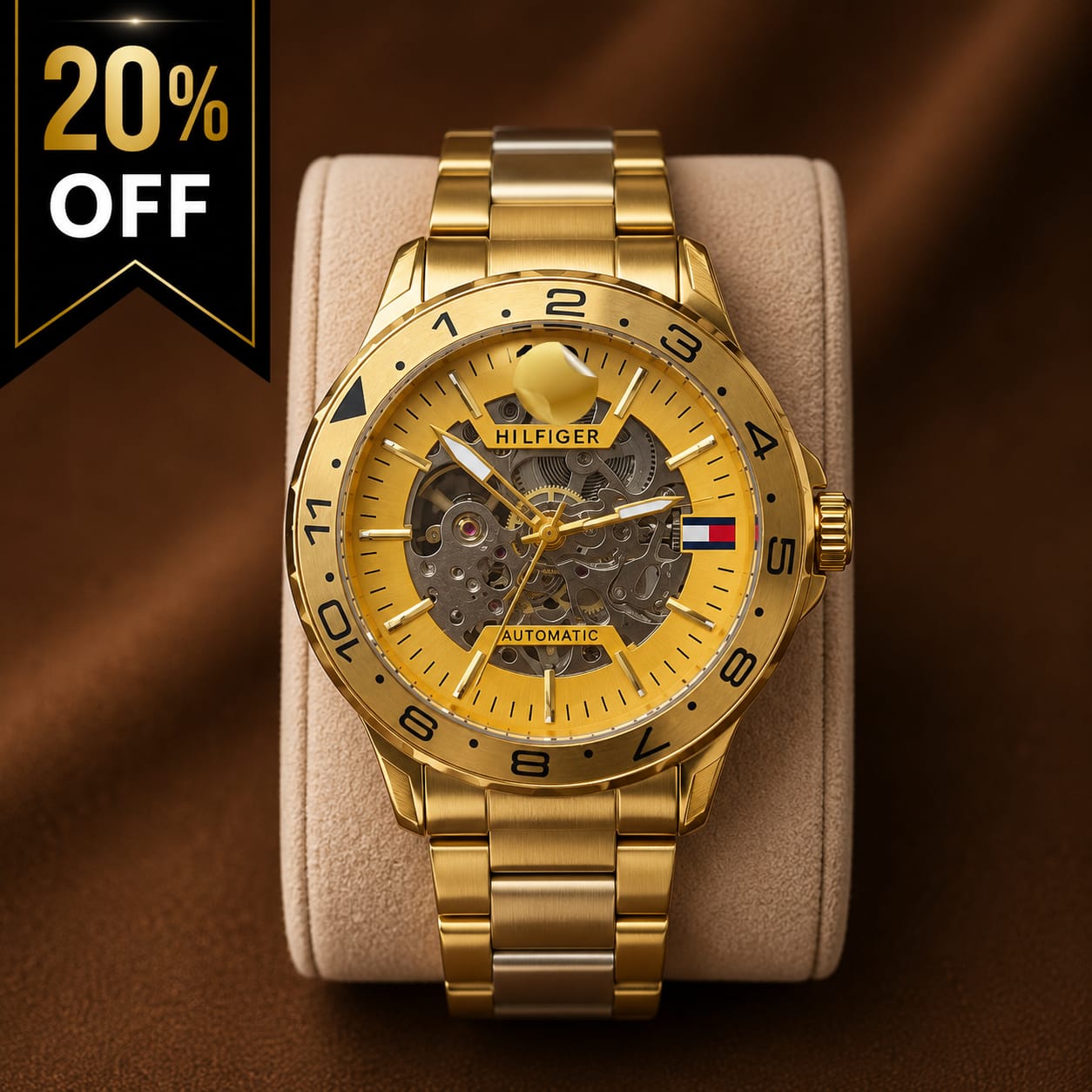 Tommy Hilfiger Automatic Skeleton Gold Men's Watch – Luxury Stainless Steel Bracelet