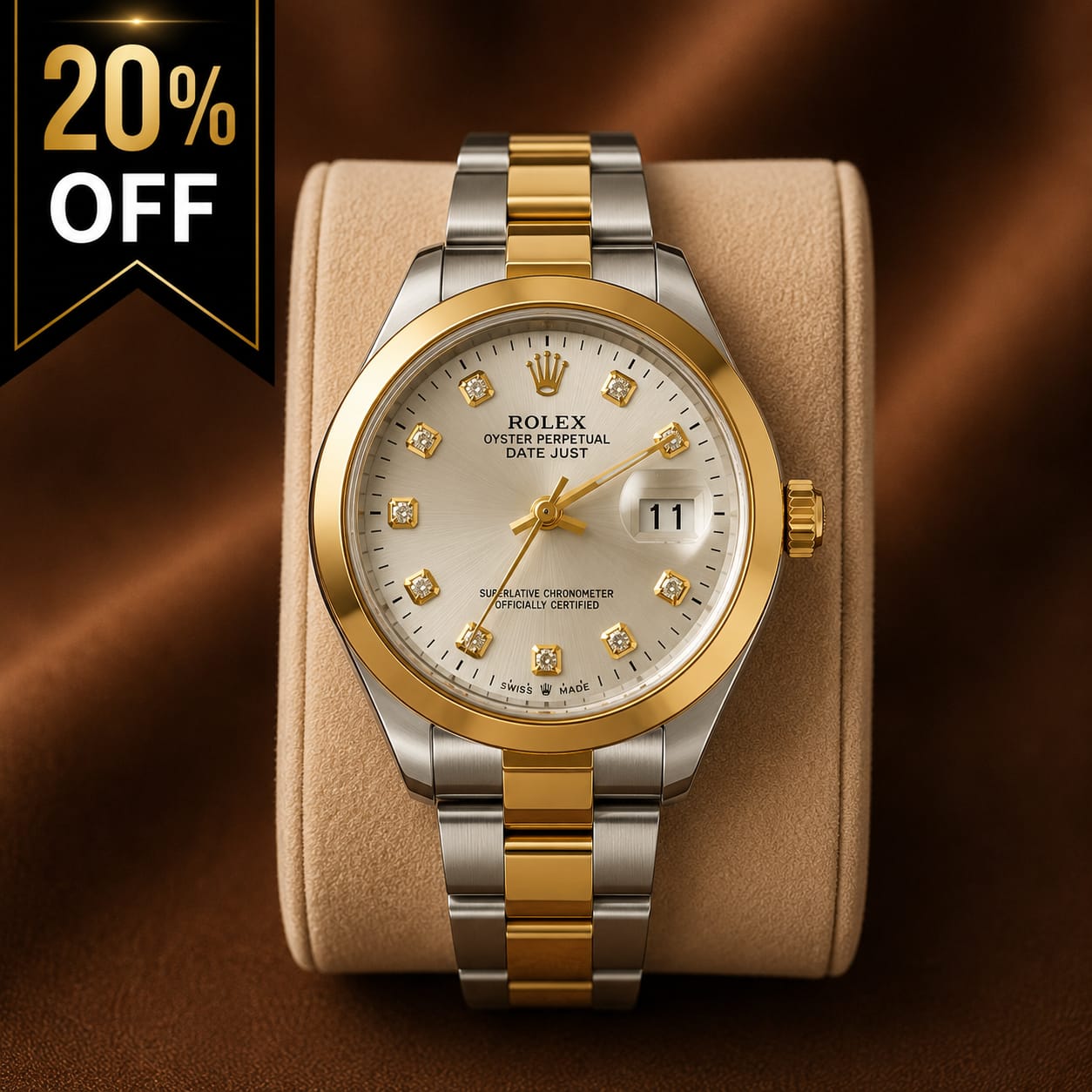 Luxury Two-Tone Date Watch for Men | Diamond Style Dial | Stainless Steel Bracelet