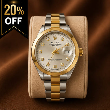 Luxury Two-Tone Date Watch for Men | Diamond Style Dial | Stainless Steel Bracelet