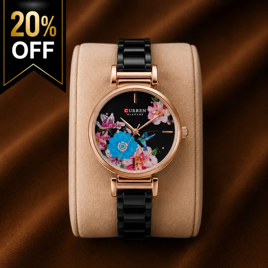 Curren Blanche Floral Women's Watch – Rose Gold & Black Stainless Steel