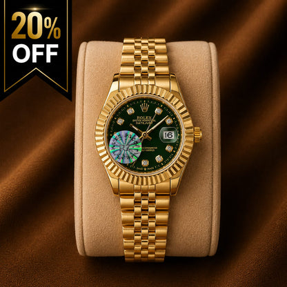 Luxury Gold Women's Watch – Green Dial & Gold Stainless Steel Strap