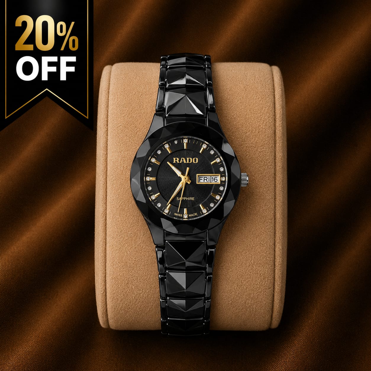 Luxury Black Women's Watch – Crystal Dial & Black Stainless Steel Strap