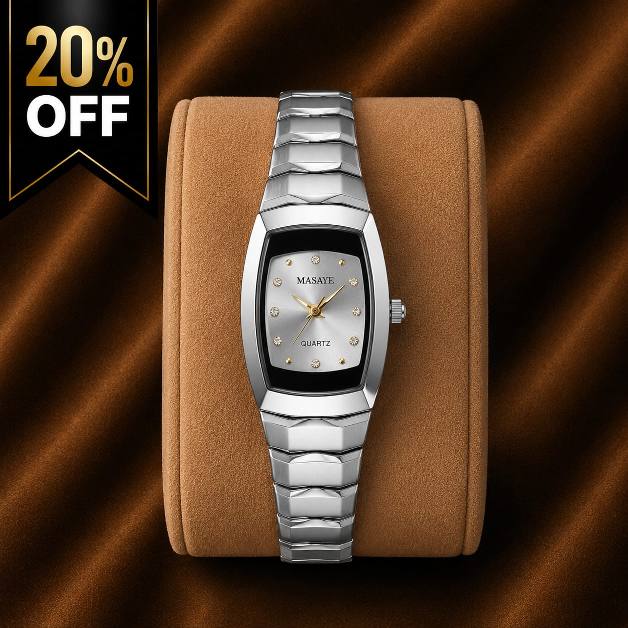 Masaye Women's Silver Stainless Steel Watch – Elegant Rectangular Dial