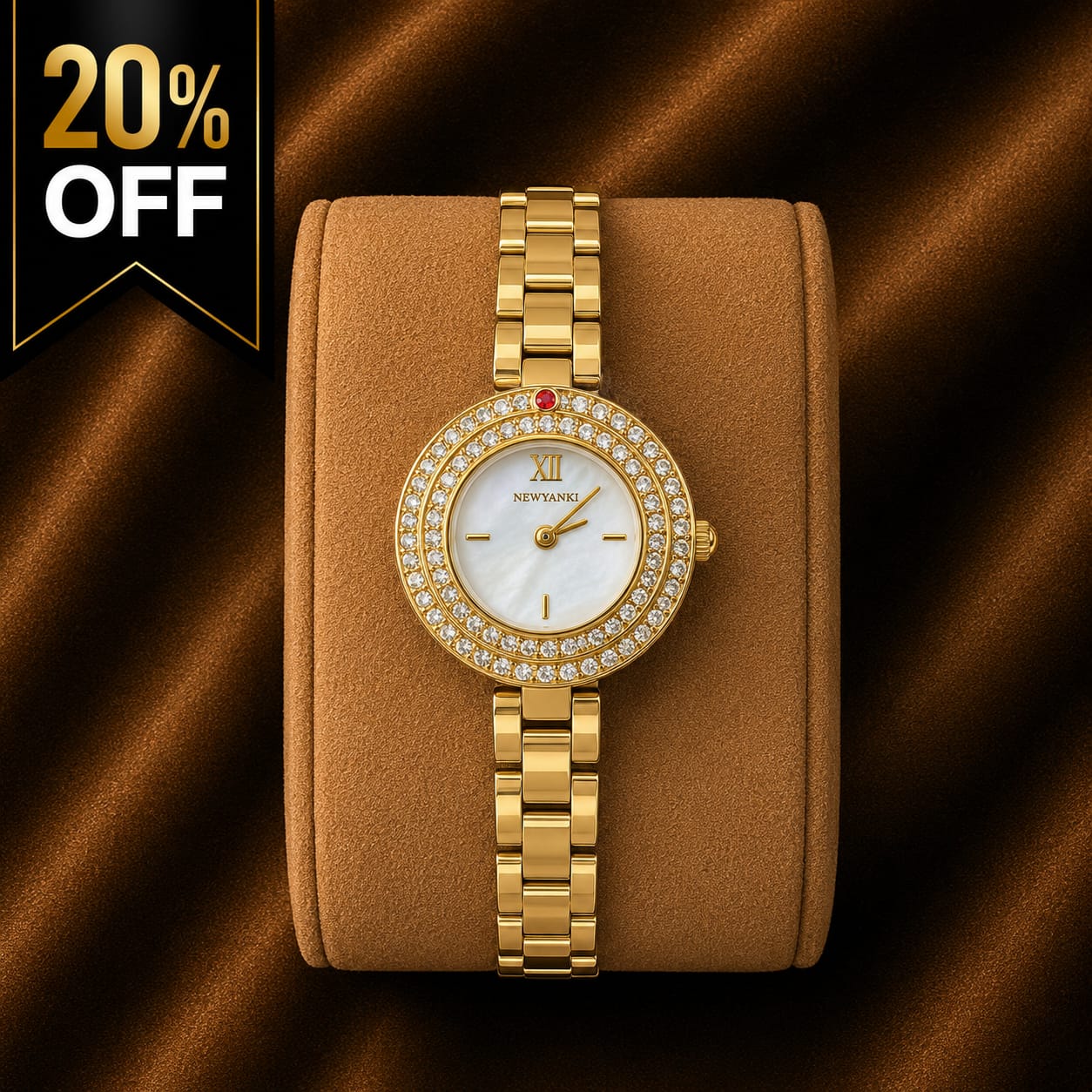 Newyanki Women's Gold Crystal Watch – Elegant White Dial