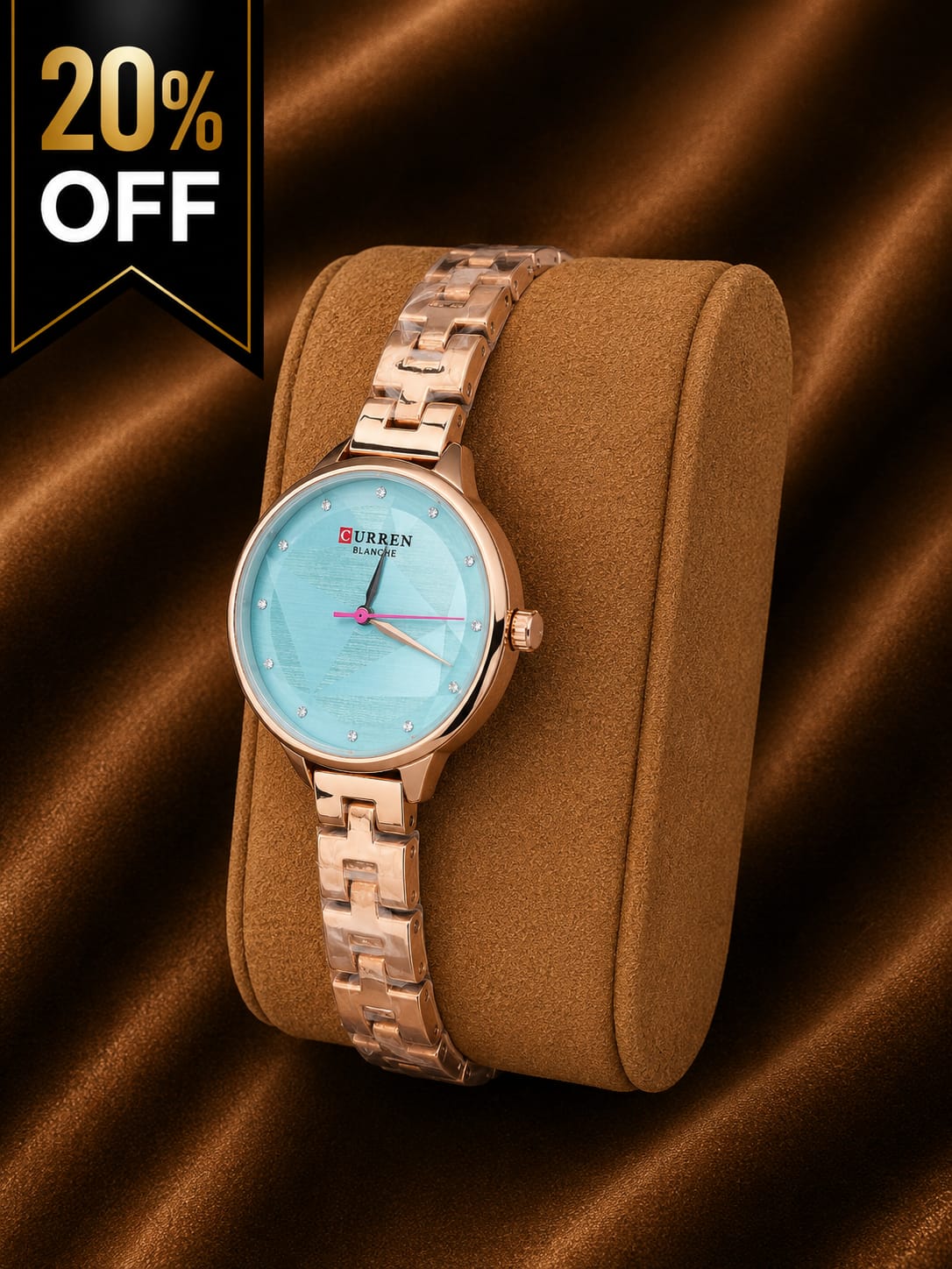 Curren Blanche Women's Rose Gold Watch – Sky Blue Dial