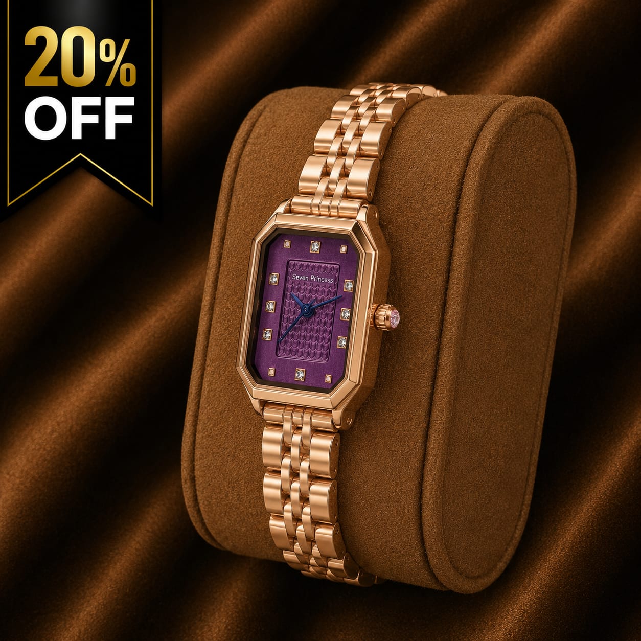 Seven Princess Women's Rose Gold Watch – Purple Rectangular Dial