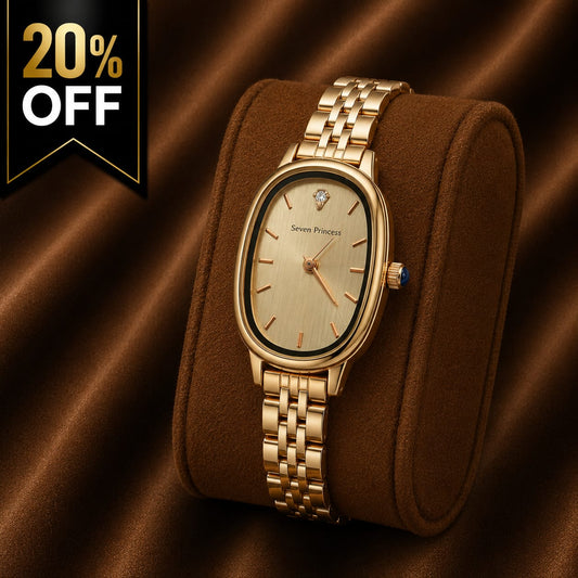 Seven Princess Women's Gold Stainless Steel Watch – Champagne Oval Dial