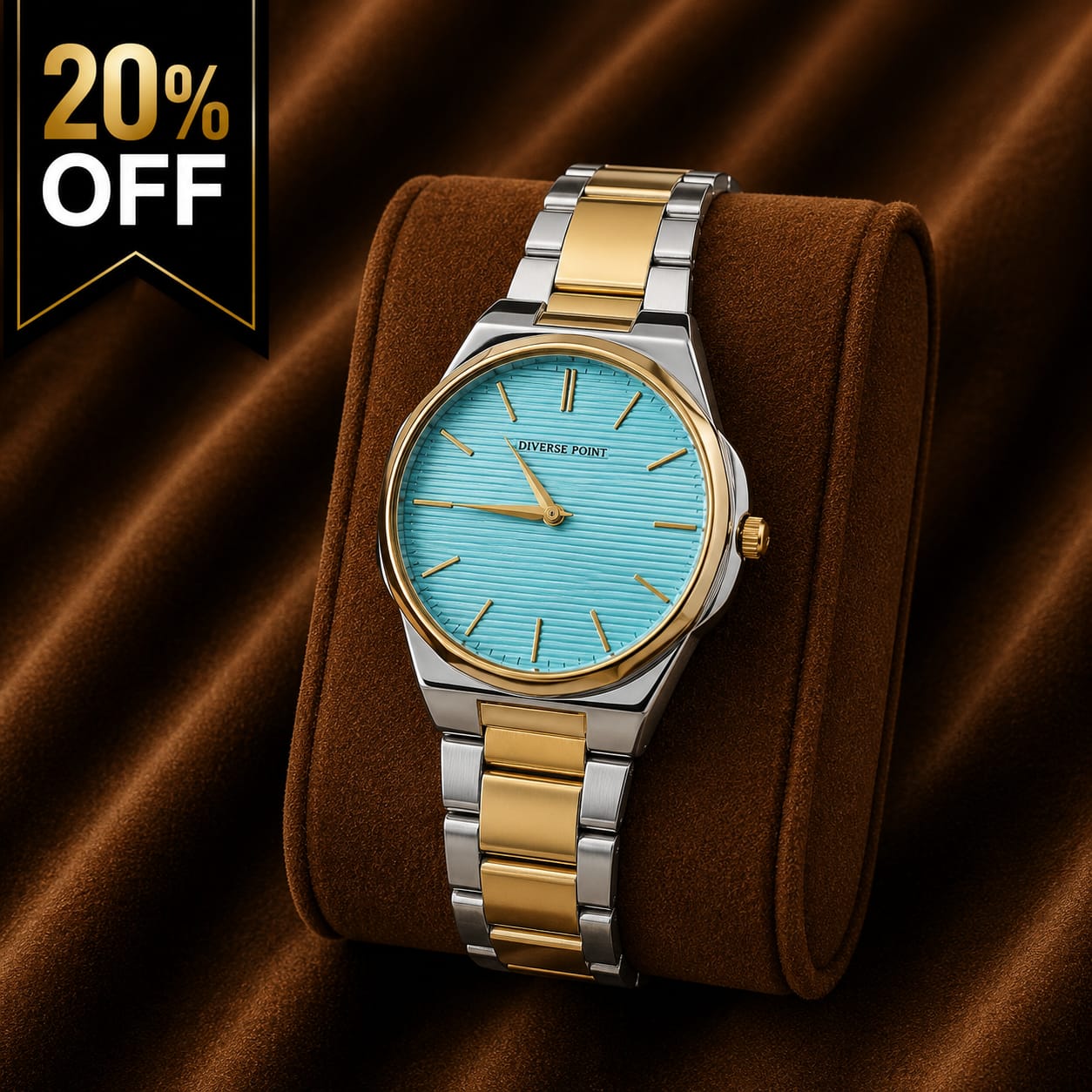 Diverse Point Two-Tone Stainless Steel Watch – Sky Blue Dial