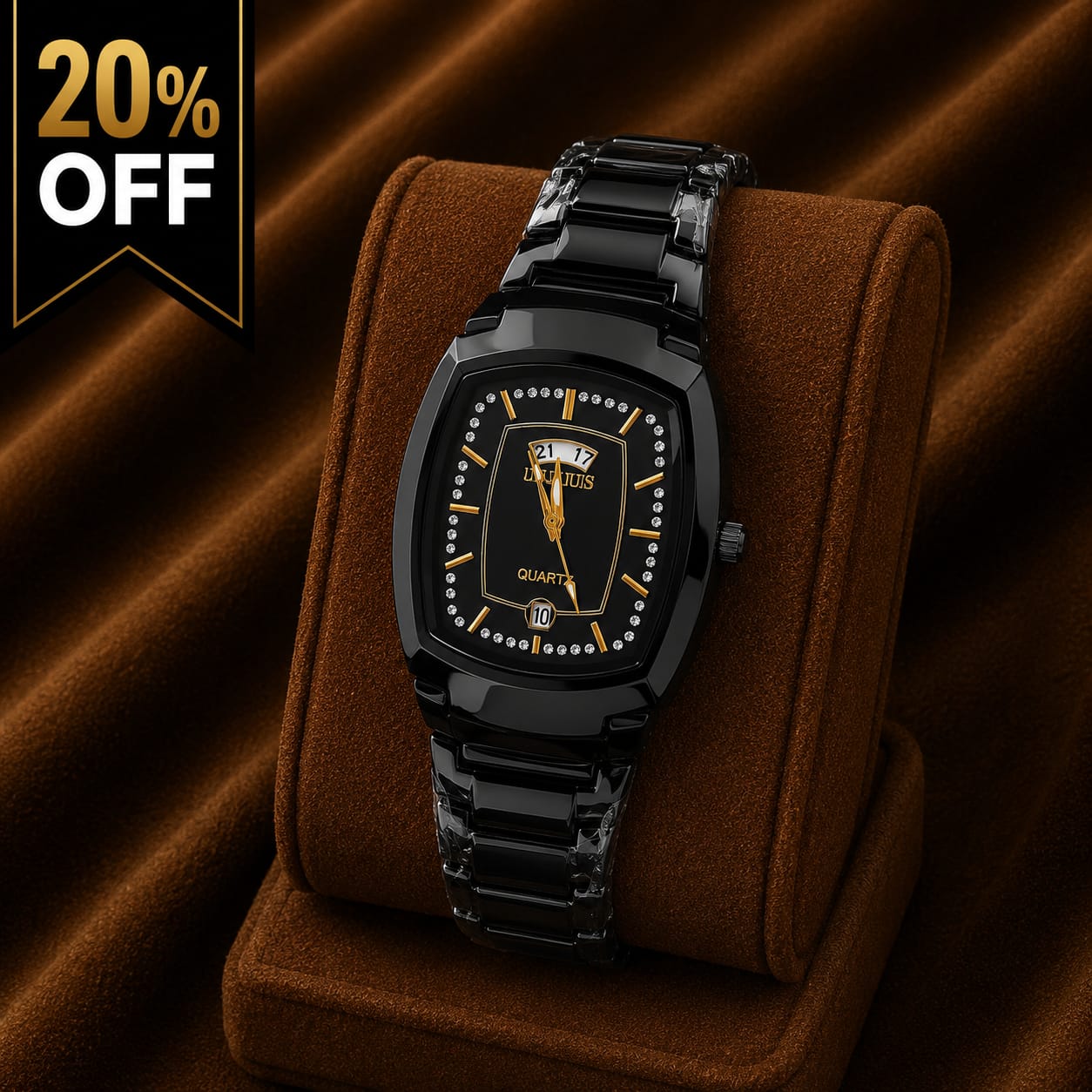 Luxury Black Stainless Steel Watch – Black Dial