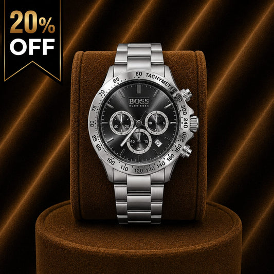 Boss Silver Stainless Steel Chronograph Watch – Black Dial