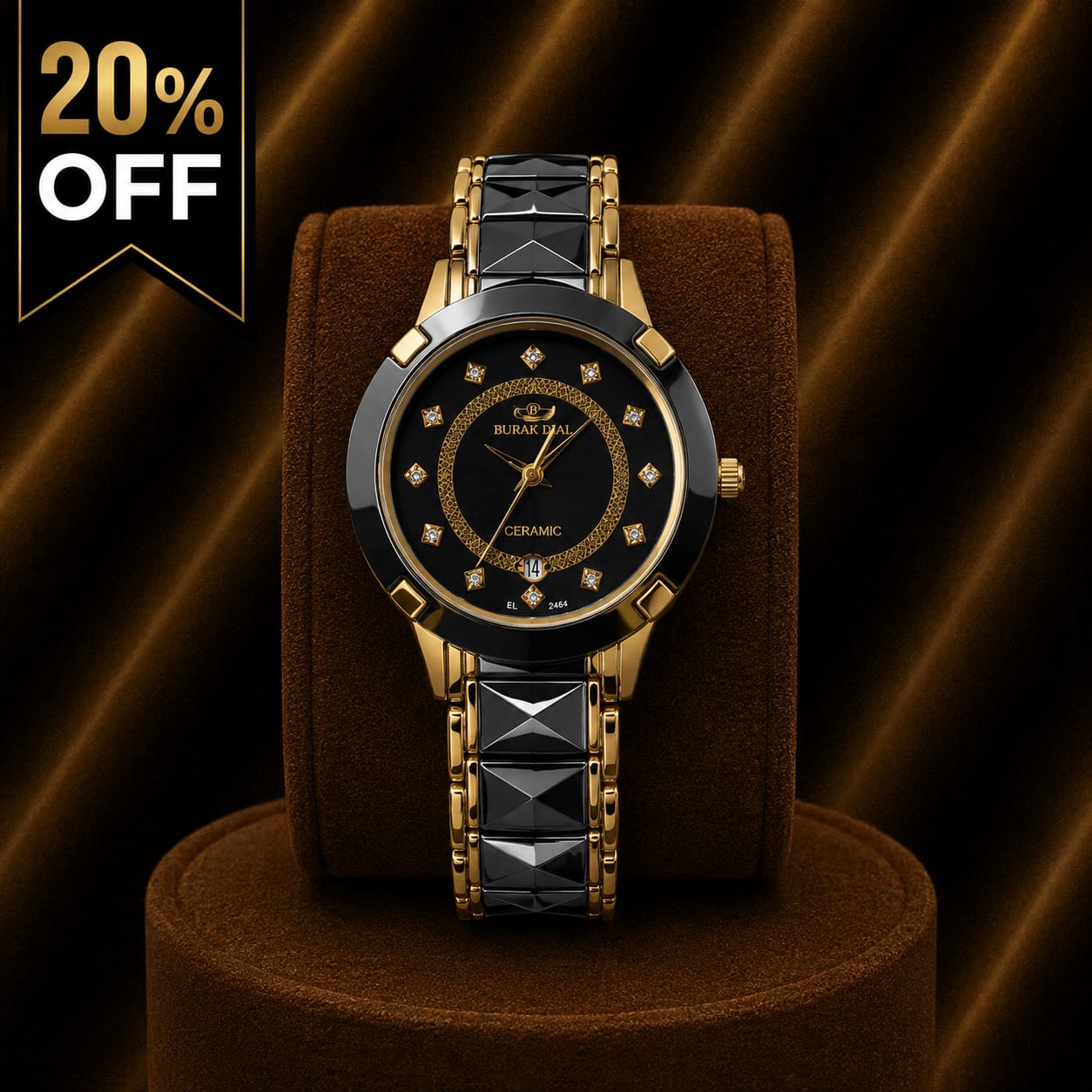 Burak Dial Black & Gold Ceramic Watch – Black Dial