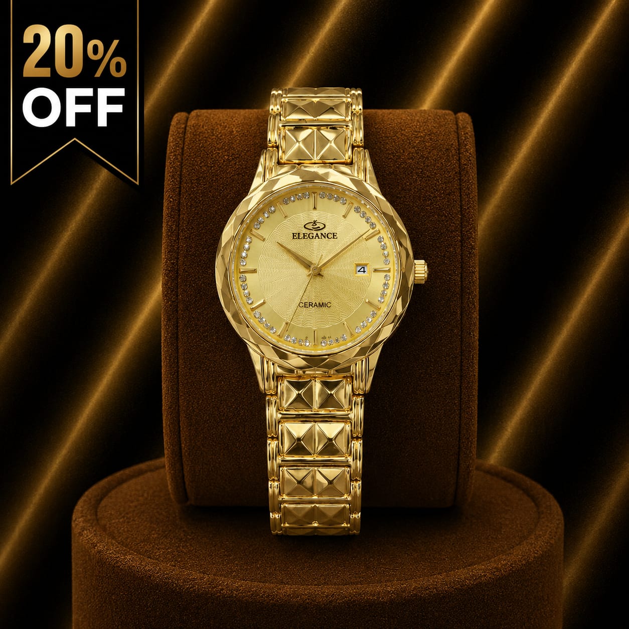 Elegance Gold Ceramic Watch – Gold Dial