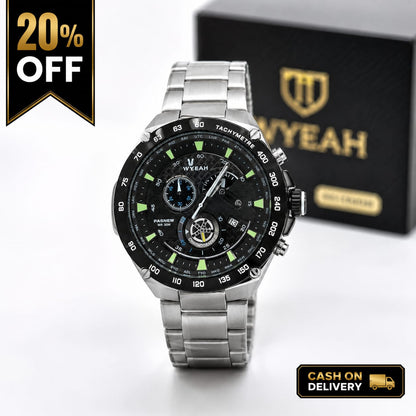 Luxury Black Dial Stainless Steel Chronograph Watch for Men