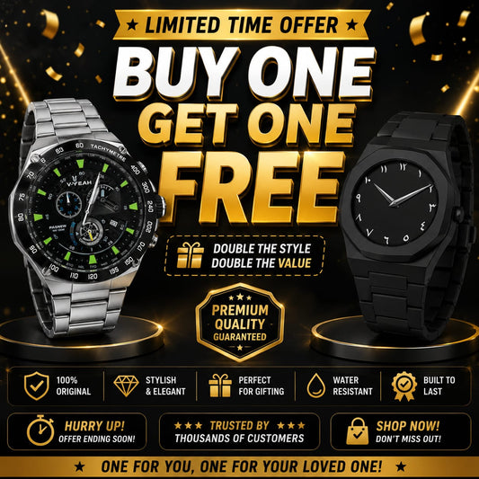 Buy One Get One Free – Silver & Black Premium Men’s Watch Combo