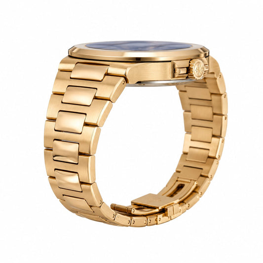 Luxury Gold Automatic Men's Watch – Blue Dial | Gold Stainless Steel Bracelet | Date Display