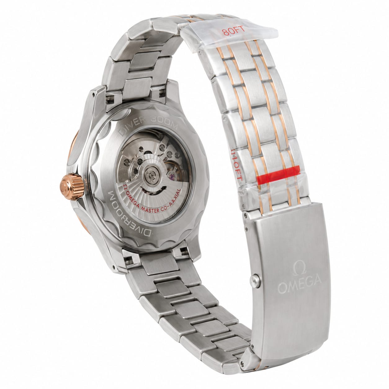Luxury Stainless Steel Diver Watch with Transparent Case Back – Silver & Rose Gold