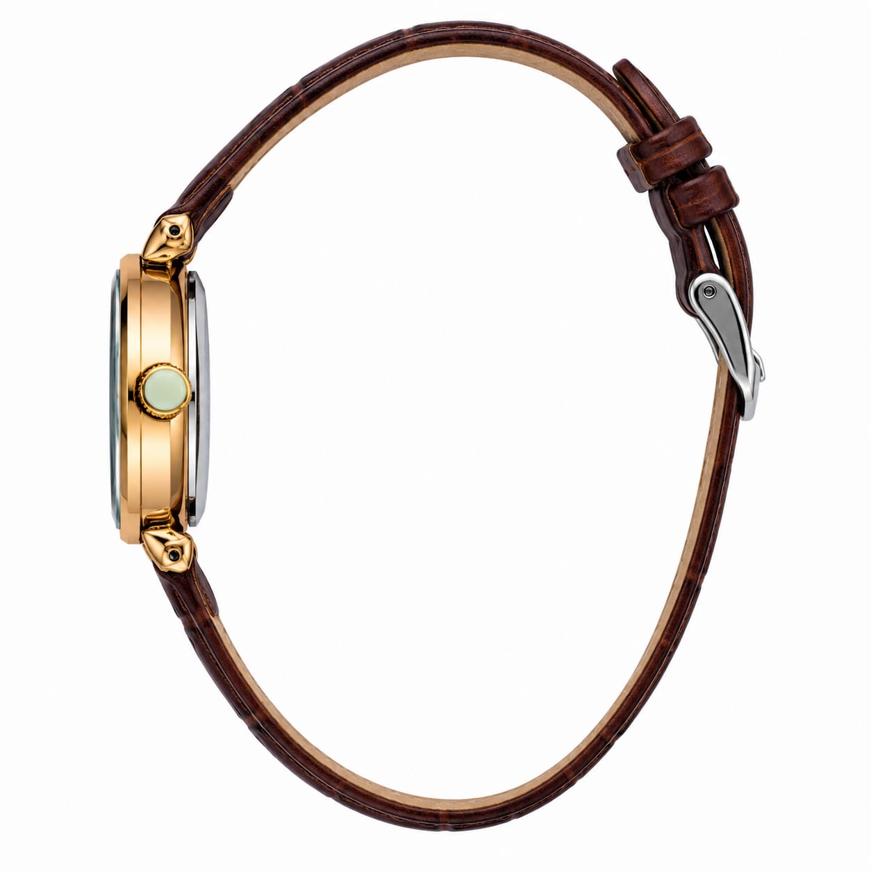 NEXTOM Women's Brown Leather Strap Watch – Black Dial Gold Case Elegant Analog Wristwatch